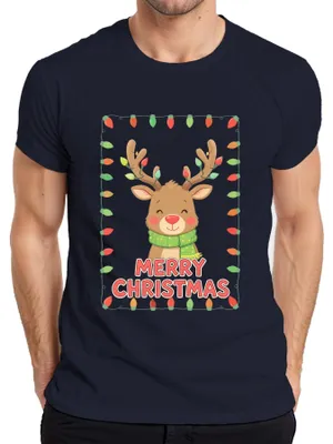 Obrázek produktu pro Pánské tričko Merry Christmas Reindeer Fairy Lights Cute Kids Gift, námořnická modrá, 3XL
