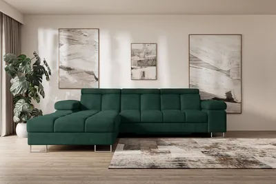 Produktbild von ALTDECOR Ecksofa mit Schlaffunktion und Bettkasten - COMA L - 271x203x79 - Grün Corner Sofa Eckcouch Couch L-Form, links/rechts angeordnet, Schlafcouch Ausziehbar Wohnlandschaft