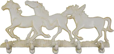 Image de Moritz Portemanteau mural Chevaux 5 crochets blanc fonte 37 x 17 x 4 cm Patère Portemanteau Vintage