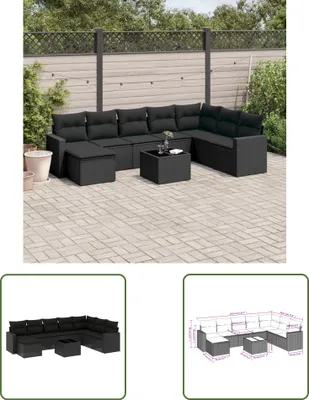 Produktbild von The Living Store 9-tlg. Garten-Sofagarnitur mit Kissen Schwarz Poly Rattan