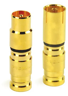 Produktbild von 2 Stück PremiumX Antennenstecker Kompressionsstecker Xcon 1x Buchse weiblich (TV-GF1) + 1x Stecker männlich (TV-GM1) Vergoldet TV-Kompressionsstecker 7 bis 7,5mm für SAT Kabel Koaxialkabel 120db 130db 135db