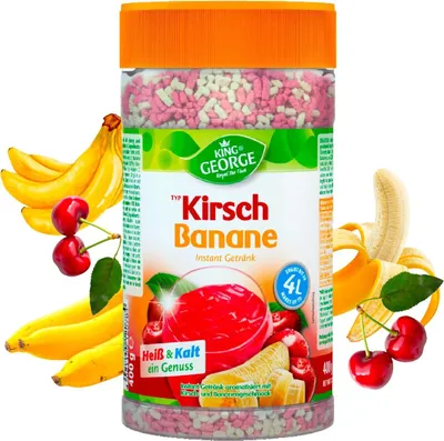 Produktbild von KING GEORGE Instant Tee KiBa Kirsch Banane 12 x 400g Getränkepulver. Krümeltee, Erfrischungsgetränk - Vorteilspack