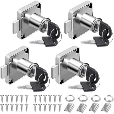 Produktbild von Möbelschloss Schrankschloss Schubladenschloss mit Schlüssel - 4 Stück - Silber - 22 mm - Für Schränke und Schubladen