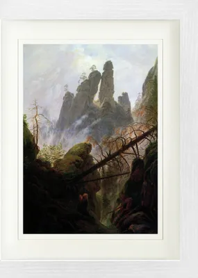 Obrázok produktu pre Caspar David Friedrich Zarámovaný obraz s jemným paspartovaním | obrazy na stenu | v ráme - Skalnatá roklina, 1822-1823 (40 x 30 cm)