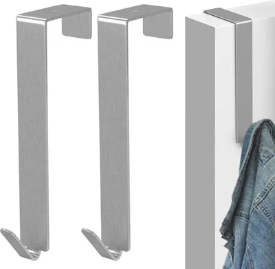 Produktbild von Ibenzoa® Edelstahl-Türhaken 2er-Set (Über-Tür), 16 x 2,5 x 4,8 cm, Silber, rostbeständig, ohne Bohren – für Handtücher, Jacken & Taschen