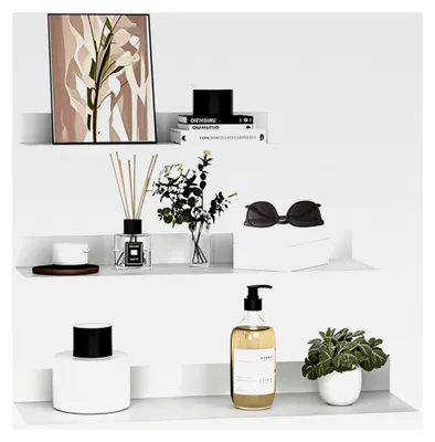 Produktbild von 3er Set Wandregal Weiß Metall, 20cm 30cm 40cm Schweberegal ohne Bohren für Wohnzimmer, Badezimmer, Küche, Schlafzimmer