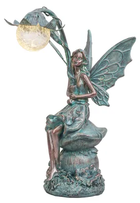 Gartenfigur Fee auf Pilz mit Solarleuchte, Harz, 35 cm