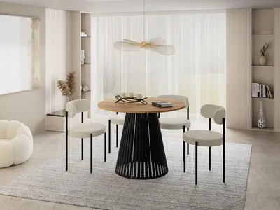 Produktbild von Esstisch Rund Ausziehbar mit Lamellen im Loft-Stil – 100 bis 180 cm – Industrieller Tisch mit Schwarzen Metallbeinen, Platzsparend für Wohnzimmer oder Esszimmer – Braun