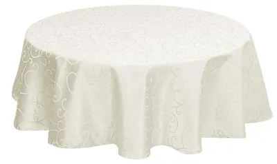 Runde Damast-Tischdecke, 160 cm, creme, bügelfrei, pflegeleicht