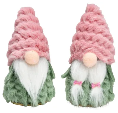 Produktbild von Wichtel Dekofiguren 2er Textil Weihnachtsfiguren Grün, Pink 13 cm