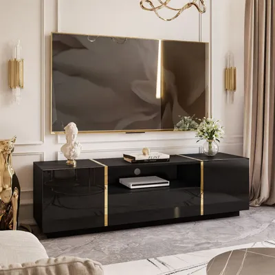 Produktbild von TV-Schrank ONYX Hochglanz 158 cm Schwarz / Schwarz hochglanz