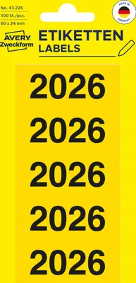 Zdjęcie produktu dla AVERY Zweckform  43-226 AVERY Zweckform Ordner-Inhaltsschild "2026", 60x26 mm, gelb