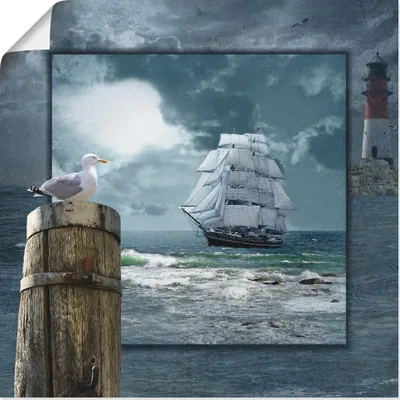 Produktbild von Mausopardia: Maritime Collage mit Segelschiff, Produkt:Poster, Größe (HxB):50x50 cm / Poster
