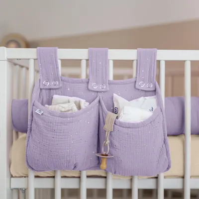 Productafbeelding van Bedtas Lila met goudapplicatie - bedorganizer voor kinderbed