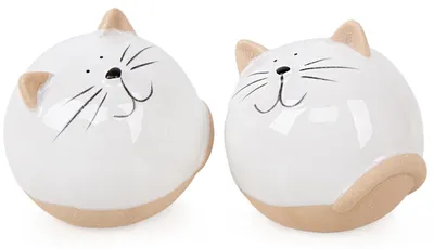 Produktbild von 2 Katzen Deko Figuren weiß braun aus Keramik für Katzenliebhaber 10 cm