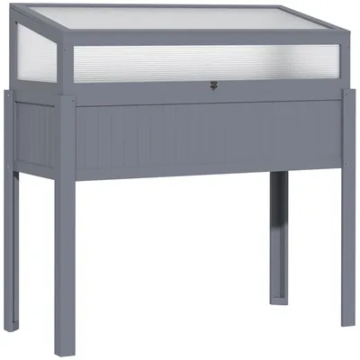 Image de Bacs de jardin surélevés en bois - Mini-serre - Jardinière pour légumes - Jardinière pour herbes aromatiques - Serre pour tomates - Gris - Couvercle en polycarbonate