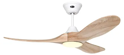 Zdjęcie produktu dla Energooszczędny wentylator sufitowy z oświetleniem LED i pilotem Eco Genuino-L biały mat / naturalne drewno 122 cm