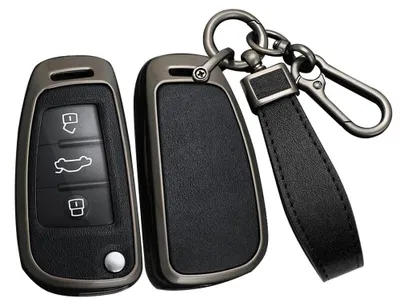 Schlüsselhülle für Audi, Zinklegierung/PU-Leder, 3 Tasten, Schwarz