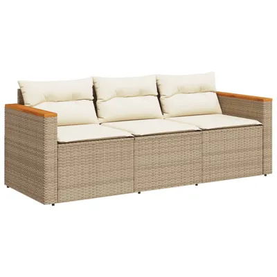 Zdjęcie produktu dla Sofa ogrodowa z poduszkami, 3-osobowa, beż, polirattan