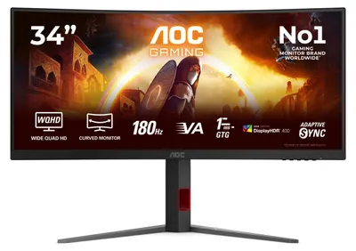 Produktbild von AOC G4 CU34G4CAP, 86,4 cm (34"), 3440 x 1440 Pixel, UltraWide Quad HD, LCD, 1 ms, Schwarz, Rot