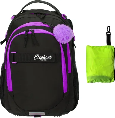 Produktbild von Schulrucksack Elephant Hero Signature Schultasche Rucksack Schulmappe Mädchen 13015 Tiff Lila Black + Regencover