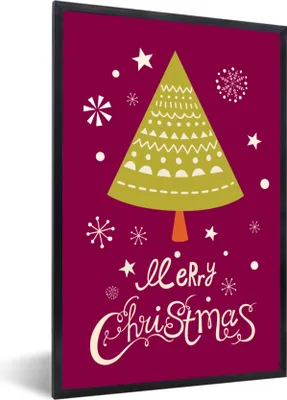 Produktbild von MuchoWow® MuchoWow® Gerahmtes Poster Weihnachtsbaum - Schnee - Weihnachten - Frohe Weihnachten 60x90 cm - Poster mit zchwarzem Bilderrahmen - Kunst