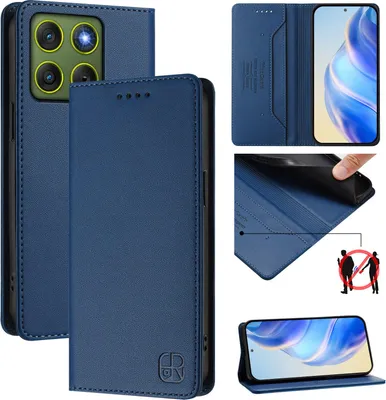 Obrázek produktu pro Kožené pouzdro pro Motorola Edge 70, flipové pouzdro s přihrádkami na karty, peněženkou a stojánkem Modrý