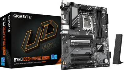 Zdjęcie produktu dla GIGABYTE B760 DS3H WIFI6E GEN5, Intel, LGA 1700, Intel® Celeron®, Intel Core i3 12th Gen, Intel Core i3 13th Gen, Intel Core i3 14th Gen, Intel..., LGA 1700, DDR5-SDRAM, 256 GB