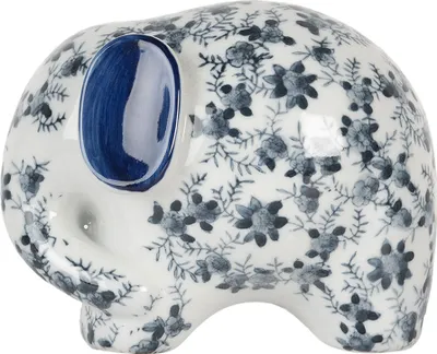 Zdjęcie produktu dla Clayre & Eef dekoracyjna figurka słonia 20x14x15 cm biało-niebieska ceramika