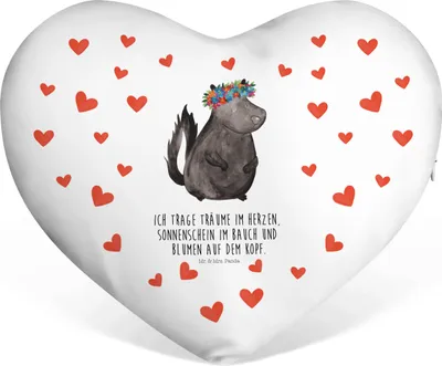 Produktbild von Mr. & Mrs. Panda Sofakissen Stinktier Mädchen - Weiß - Geschenk, Liebeskissen, Herzkissen, Yoga, Namaste, Raubtier, Dekokissen, Romantisches Kissen, Wildtier, Skunk