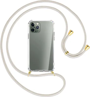 Produktbild von Handykette Backcover-Schutzhülle mit Band (Metall goldfarben) für Apple iPhone 11 Pro - broken white