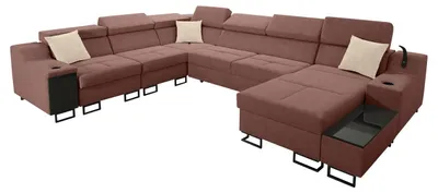 Produktbild von MIRJAN24 Wohnlandschaft Alicante VIII mit drei Bettkästen und Schlaffunktion, Lampe mit USB-Anschluss, U-Form Polsterecke (Farbe: Uttario Velvet 2955 + Uttario Velvet 2978, Seite: Rechts)