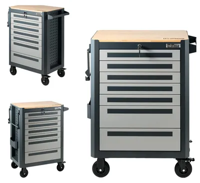 Produktbild von Werkstattwagen 99x82 cm Werkzeugwagen 7 Schubladen mit Holzplatte Einlassgriffe