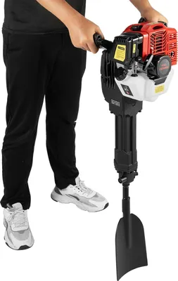 Zdjęcie produktu dla Młot wyburzeniowy spalinowy – 52 cm³, 2-suwowy młot udarowy z łopatą – 1500 uderzeń/min – zbiornik paliwa 1,1 l – 18,6 kg – czerwono-czarny
