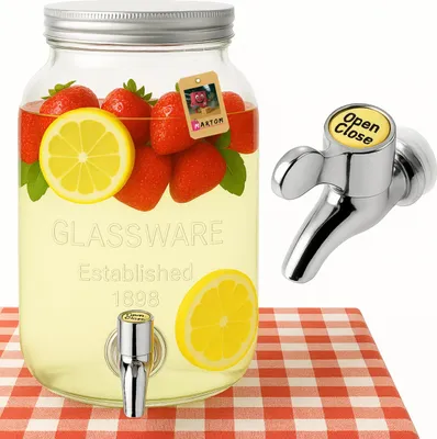 Zdjęcie produktu dla Duc1029 Słój Z Kranikiem 4L Szklany Słoik Na Lemoniade Napoje Wode Duży Pojemnik