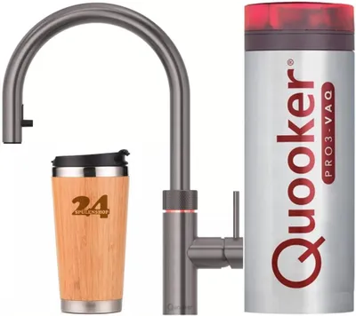 Produktbild von »QUOOKER Flex VAQ PRO3 Zugauslauf Gunmetal PVD & 100°C Armatur (3XGME)« (2-St) Spültischmischer mit 100°C Kochendwasserfunktion