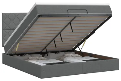 Produktbild von Ottoman Bett mit Matratze Dunkelgrau 160 x 200 cm Stoff