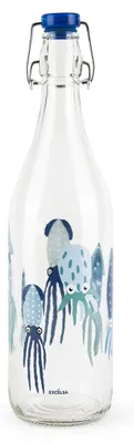 Glas-Wasserflasche 1 L mit Deckel, transparent, 8,5x8,5x32,5 cm
