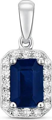 Produktbild von 9 Karat (375) Weißgold Damen - Diamant Anhänger Brillant-Schliff 0.10 Karat HI - I1 mit Saphir - 15mm*7mm; TRS3542