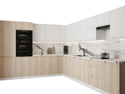 Produktbild von Winkelküche – Eckküche – Küchenzeile L-Form – Komplettküche – Küchenzeile – Zivora – KS32-G380x300 cm – Halifax Eiche / Weiß Ohne Arbeitsplatte