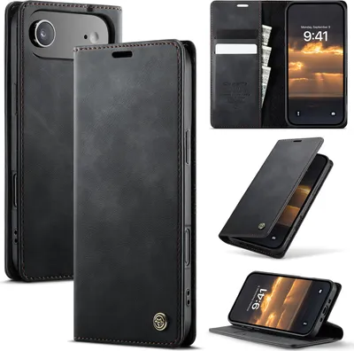Image de Housse pour iPhone Air Housse en cuir avec protection RFID Housse à rabat Aimant Porte-cartes Support Noir