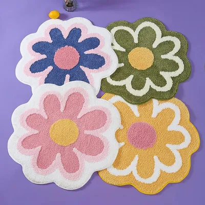 Produktbild von Rosa Badematte mit Blumenmuster, weich, saugfähig, rutschfest – Für Badezimmer/Eingangsbereich/Schlafzimmer