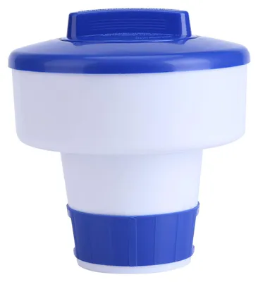 Immagine prodotto di Dosatore galleggiante blu e bianco per cloro e bromo per piscine, spa, M