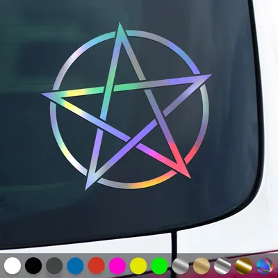 Produktbild von PantherPixel Pentagramm Aufkleber Gothic Hexen Magie Metal Sticker Auto Geschenkidee Farbe Oilslick-Hologramm