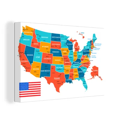 Produktbild von OneMillionCanvasses® - Leinwandbilder - 140x90 cm, Karte von Amerika in Farbe, Wandbilder Kunstdruck Wanddekoration - Foto auf Leinwand - Gemälde auf Holzrahmen