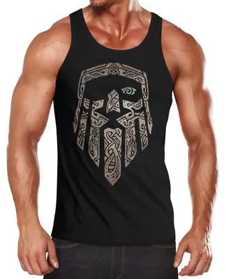 Produktbild von Herren Tank-Top Odin Gott Valhalla Wikinger Nordmänner nordische Mythologie Wotan Muskelshirt Muscle Shirt Neverless® schwarz-gold S