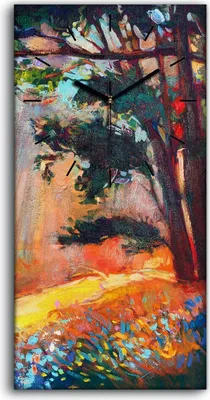 Produktbild von Dekor Leinwand Uhr Wandbilder Geräuschlos 30x60 Gemälde Baum Wiese Blumen Natur - schwarze Hände
