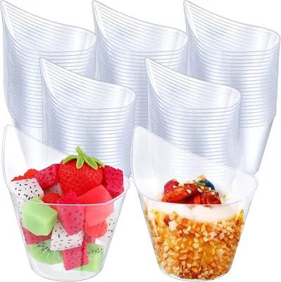 Produktbild von Plastik Dessertbecher 50 Stück, 200 ml, transparent, wiederverwendbar, für Dessert, Pudding, Mousse