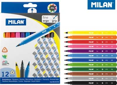 Zdjęcie produktu dla Flamastry Milan trójkątne cienkie 12 kolorów