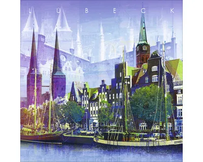 Produktbild von Glasbild Lübeck Trave mit Altstadt 30x30 cm